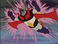 Deep red flash of lightning, sky flying Mazinger
